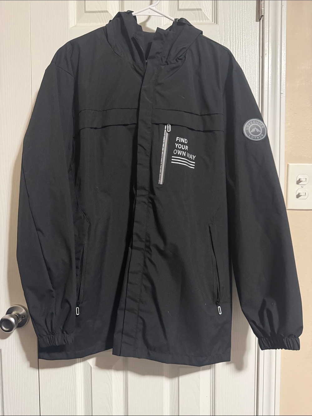 NWOT Men's Black Hooded Rain Jacket / Wind Breaker - Sz XXL